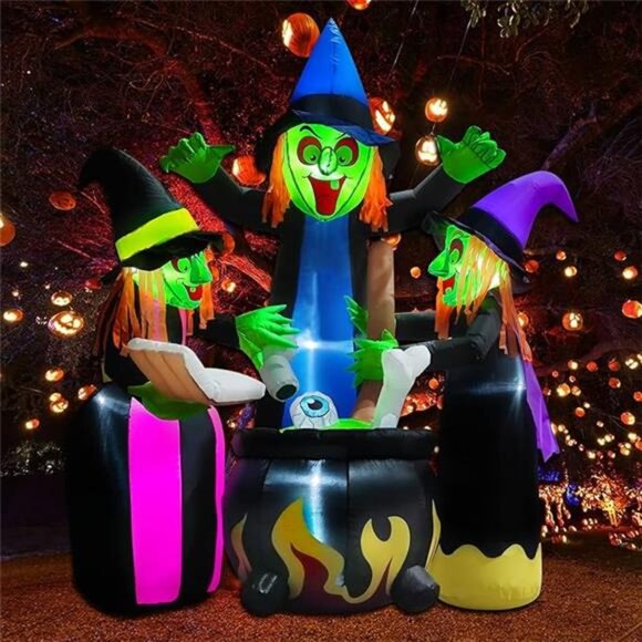Halloween Inflatables Outdoor Decorations,6 Feet 3 Witches, LED Lights, Blow up - Picture 7 of 7